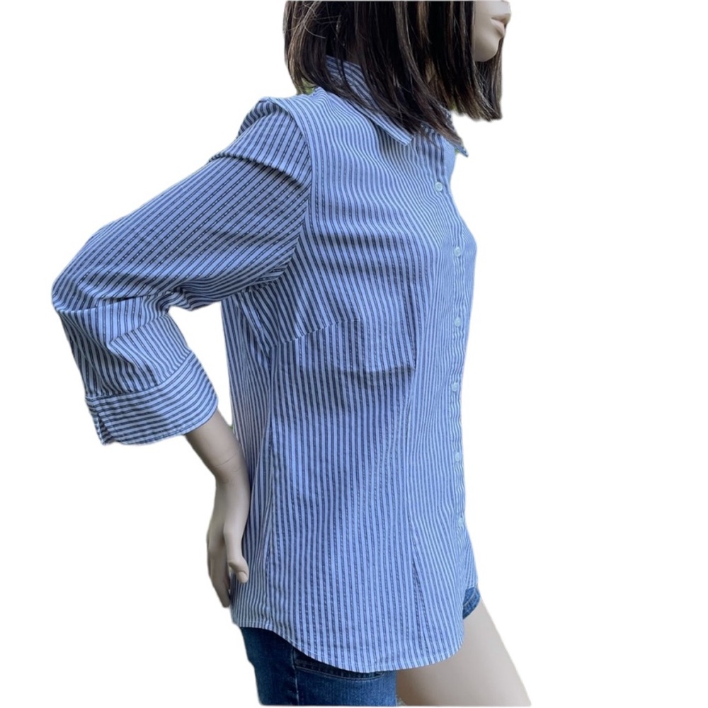 Covington 3/4 sleeve Blue White Glitter Pin Stripe Blouse Size Large - Picture 5 of 11